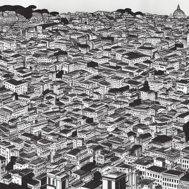 Image similar to the city of rome, highly detailed, cinematic, art by inio asano