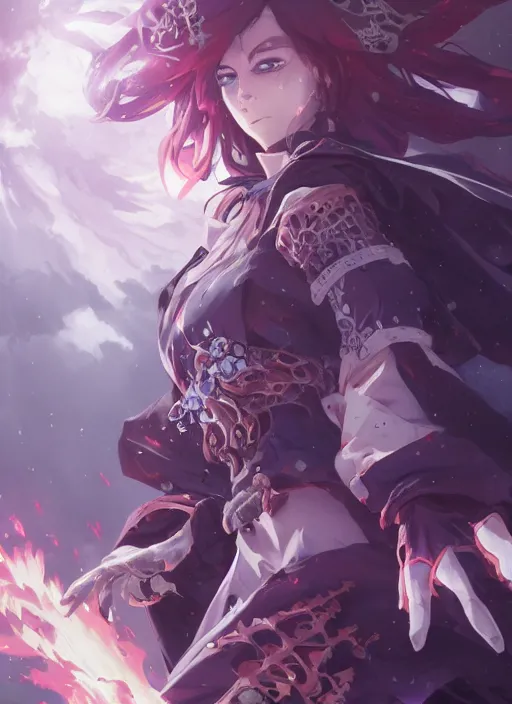 Prompt: necromancer with fire and smoke and thunder, attarctive pretty face, anime key visual, highly detailed, sharp focus, concept art, league of legends, style by shumolly and monable and artgerm and greg rutkowski and jo chen and makoto shinkai and kyoto animation and alphonse mucha