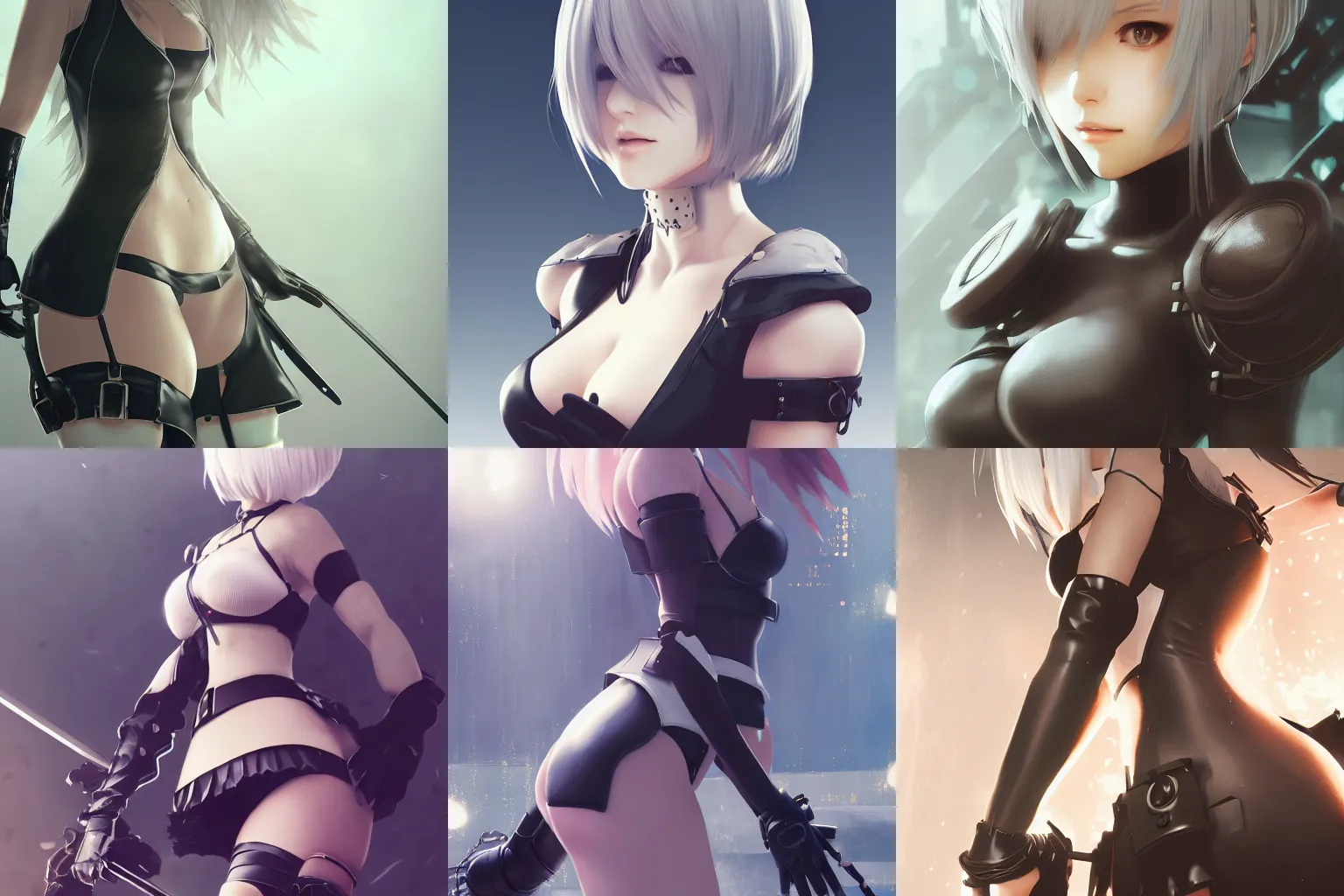 Prompt: 2 b from nier automata, character art, anime key visual, official media, illustrated by wlop, extremely detailed, 8 k, trending on artstation, cinematic lighting, beautiful