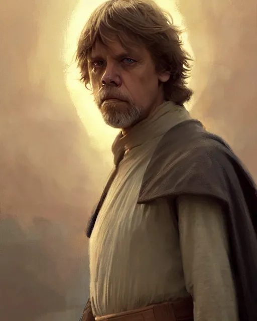 Prompt: luke skywalker, jedi knight. fantasy science fiction art by greg rutkowski, gustave courbet, rosa bonheur, edward hopper. faithfully depicted facial expression, perfect anatomy, sharp focus, global illumination, radiant light, detailed and intricate environment, trending on artstation