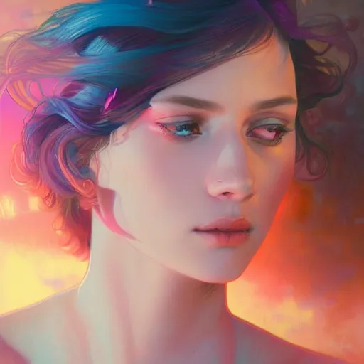 Prompt: beautiful, young woman, sad eyes, tears running down, vaporwave aesthetic, synthwave, colorful, psychedelic, long hown, halo, digital painting, artstation, concept art, smooth, sharp focus, illustration, art by artgerm and greg rutkowski and alphonse mucha - h 1 0 2 4