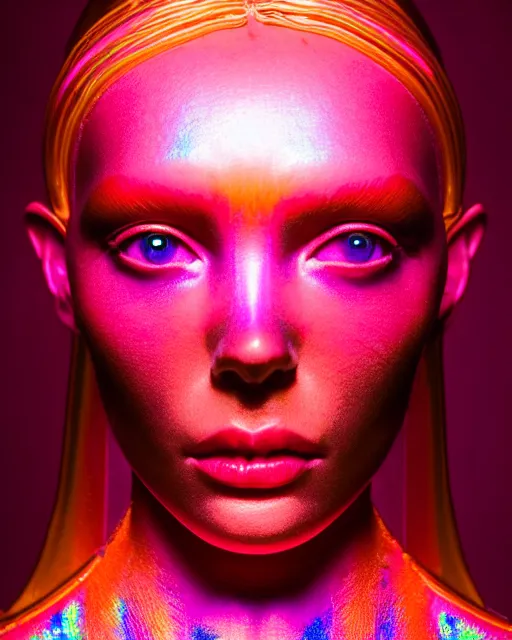 Image similar to hyperrealist highly intricate neo-gothic pink iridescent exoskeleton beautiful goddess concept art pascal blanche key sage dramatic orange lighting 8k high angle shallow depth of field