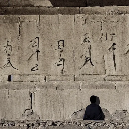 Image similar to It was said that Master Batuo, the founder of Shaolin Monastery, had meditated in front of a wall for ten years until his shadow was carved into the stone. If so, Luo Ji could have inscribed his own shadow into this wall five times. strong imagery,highly detailed,photorealistic 8k,cinematic lighting,HD,high detail,atmospheric,trending on artstaion
