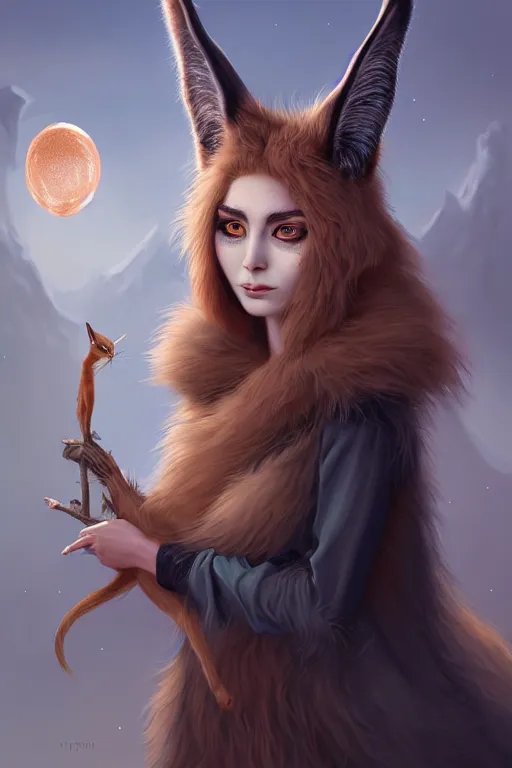 Image similar to beautiful ancient witch with cute caracal face uses fluffy fur magic, highly detailed, digital painting, artstation, sharp focus, illustration, art by tan zi and ayanamikodon and alphonse and wlop