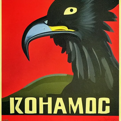 Image similar to soviet propaganda poster depicting a dromaius novaehollandiae in military uniform