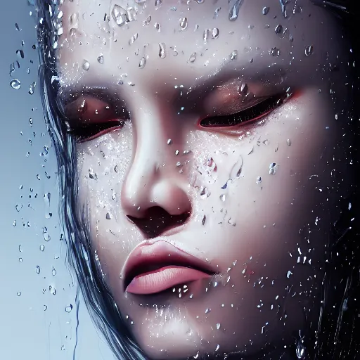 Image similar to closeup of sweating forehead with sweat on it, big drops of sweat, big beads of sweat, sweat drops, airbrush painting, forehead only, by Hajime Sorayama, trending on artstation, beautiful lighting, sharp, details, hyper-detailed, HD, HDR, 4K, 8K