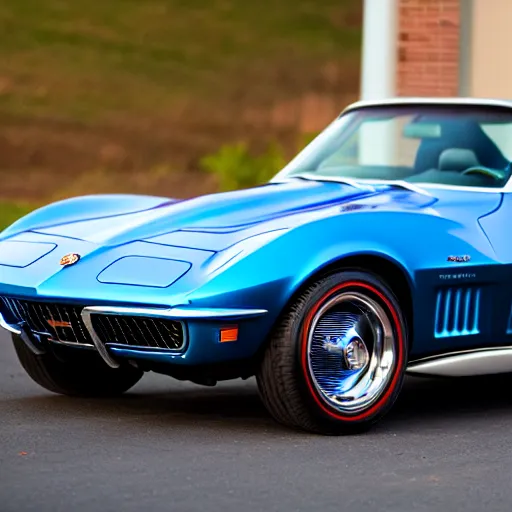 Image similar to blue 1 9 6 9 corvette and a silver 1 9 9 9 miata. 3 5 mm 8 k