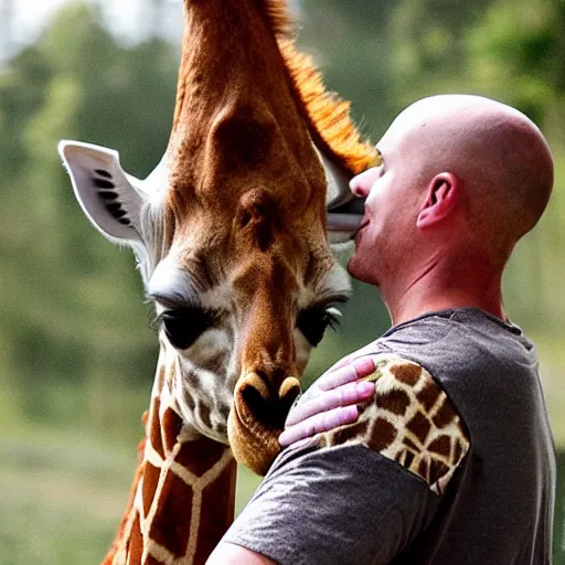 Image similar to human holds giraffe on his palm. photography