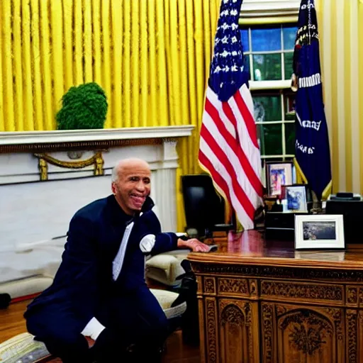 Image similar to tupac shakur visits joe biden at the oval office, photorealistic, ultra hd, 4 k, award winning, patriotic