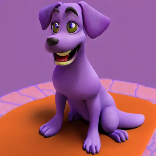 Prompt: a beautiful 3d render of a purple dog in a disney movie, in the style of disney, pixar, mixed media collage, highly detailed, 8k resolution