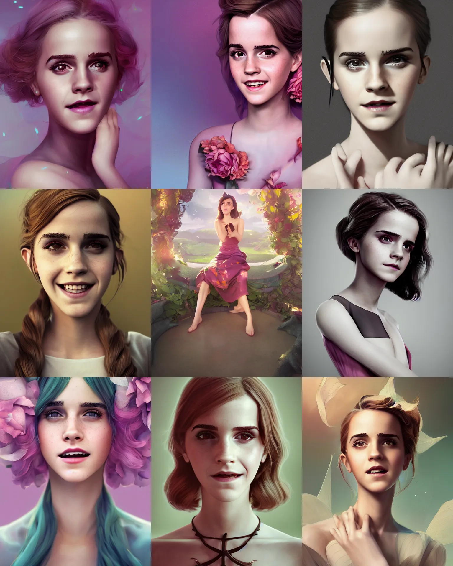 Prompt: Photolab, Lightroom, 4K, Dolby Vision, Photography Award, beautiful full body Emma Watson smiling, photograph by lois van baarle, loish and ross tran and rossdraws, and sam yang and samdoesarts and artgerm, 3D unreal 5, DAZ, hyperrealistic, octane render, cgsociety, Cecil Beaton, Irving Penn