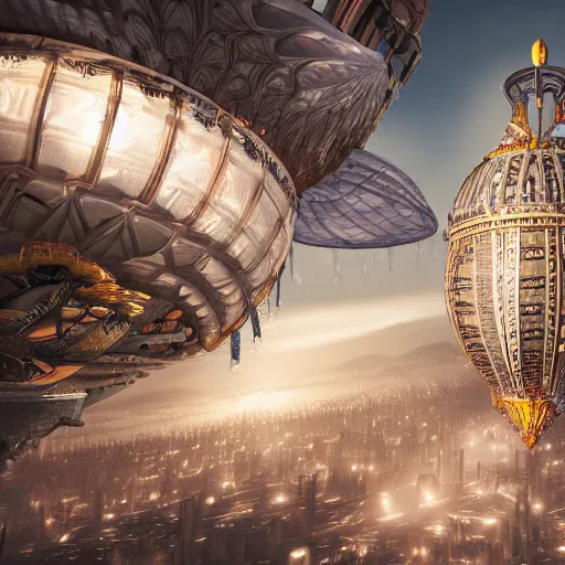 Image similar to enormous flying city in a gigantic faberge egg, sky, steampunk, fantasy art, unreal engine,