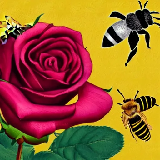 Image similar to a beautiful illustration of a rose with a bee sitting on it like maja the bee