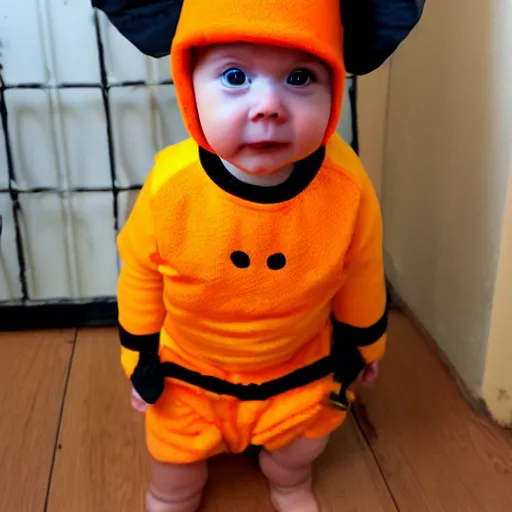 Image similar to cute baby chick dressed as an inmate