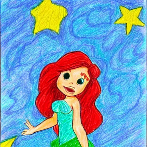 Prompt: child's crayon drawing of ariel