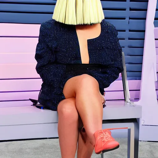 Image similar to sia furler with her back to the camera wearing a mini skirt photoshoot big thighs