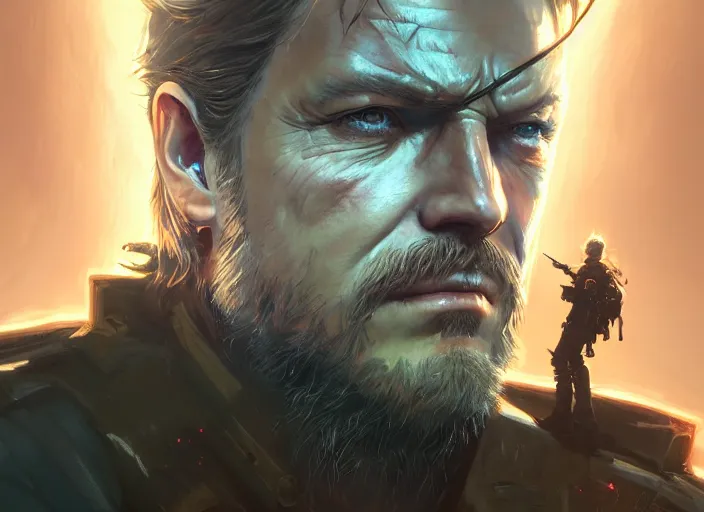 Image similar to highly detailed portrait of big boss metal gear, in no game no life, stephen bliss, 8 k, unreal engine, fantasy art by greg rutkowski, loish, rhads, ferdinand knab, makoto shinkai and lois van baarle, ilya kuvshinov, rossdraws, tom bagshaw, global illumination, radiant light, detailed and intricate environment