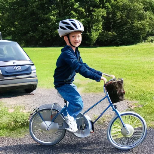 Image similar to a boy on a bike delivering volkswagens,