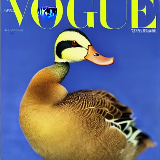 Image similar to a magnificent duck on the cover of vogue magazine