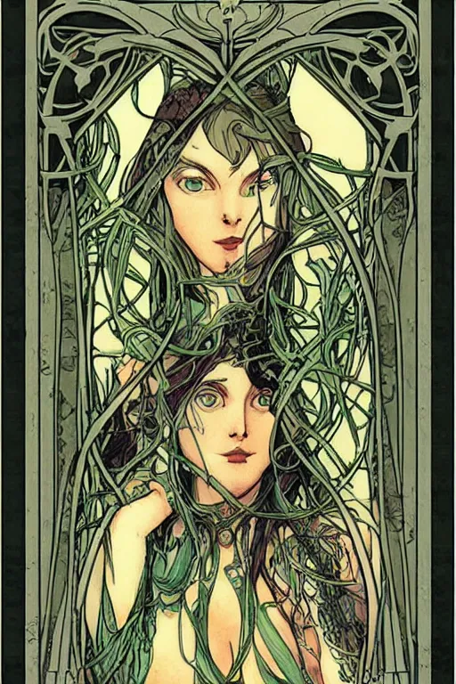 Prompt: haunted, mysterious magical item rarer treasure chest deep in the woods, art nouveau, by clamp