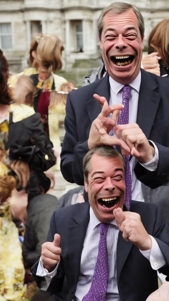 Prompt: nigel farage laughing maniacally at poor people