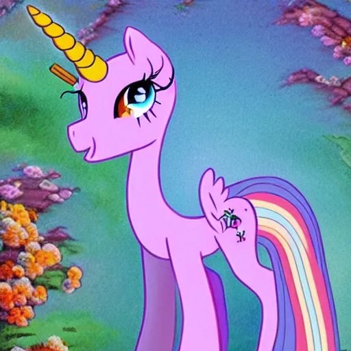 Image similar to baby-unicorn lying in hands;my little pony,GHIBLI