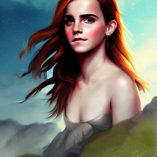 Prompt: a portrait of emma watson in a scenic environment by charlie bowater