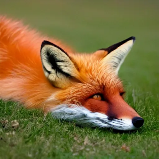 Prompt: a fox laying back relaxing, dreaming of infinity, elegant color palette