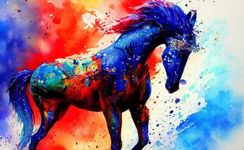 Image similar to a painting of pepsihorse trending on artstation in the style of greg rutkowski, 3 d, watercolor, beautiful, horse, pepsi, fluid