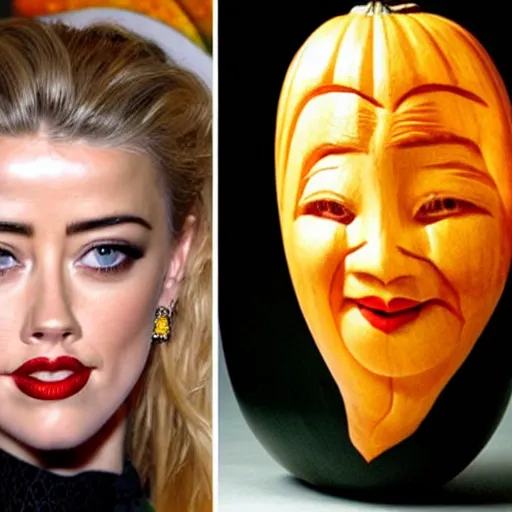 Image similar to gourd carved to look like the face of amber heard