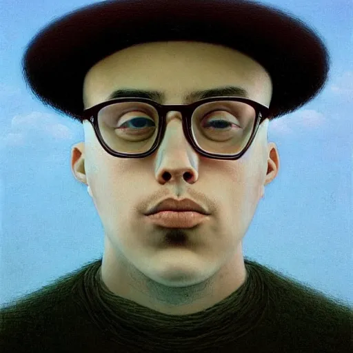 Prompt: beautiful portrait of anthony fantano, theneedledrop, painted by zdzislaw beksinski