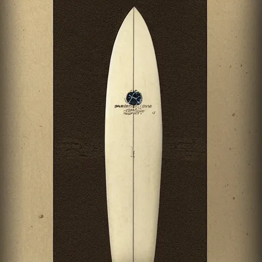 Image similar to blueprint sketch of a beautiful surfboard painted by leonardo da vinci, technical sketch, high detail, charocal drawing, firewire gofish, pukas surfboards, channel island surfboards