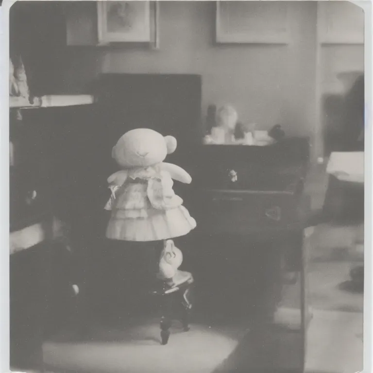 Image similar to Polaroid photograph of fumo plush in the backrooms