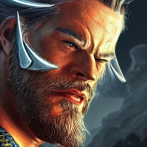 Image similar to god of thunder, detailed, centered, digital painting, artstation, concept art, simon bisley, breathtaking, 8 k resolution, extremely detailed, beautiful, establishing shot, artistic, hyperrealistic, beautiful face, octane render, cinematic lighting, dramatic lighting, masterpiece