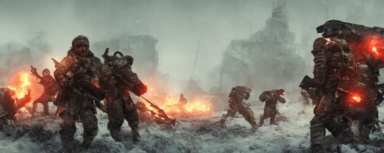 Prompt: digital art, trending on artstation, battle of gypsy clans in a nuclear winter, cinematic, cinematic lighting, octane render, motion blur, highly detailed