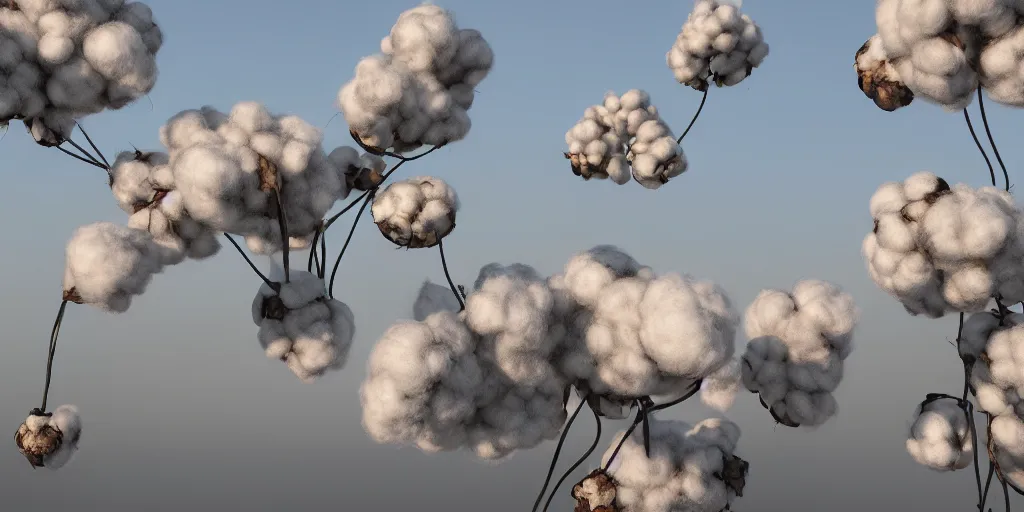 Image similar to explosions in the form of cotton plants on the crimean bridge, 3 d octane remder, epic lighting, 8 k, by goro fujita