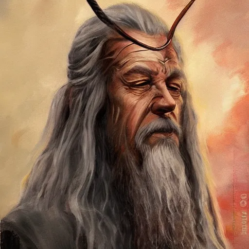 Image similar to gandalf as ironman, painting