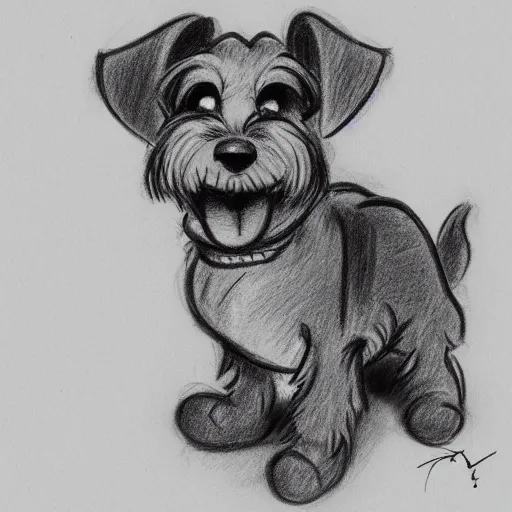 Image similar to milt kahl pencil sketch of happy mini schnauzer