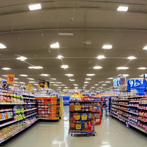 Prompt: Walmart Grocery Store Inside, Cam view, star wars ground battle in the store, using tomatoes, banana as weapons, 40nm lens, shallow depth of field, split lighting, 4k,