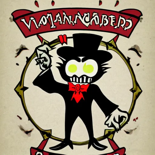 Image similar to vampire with a top hat and a monocle in the style of chad moldenhauer, cuphead, old style