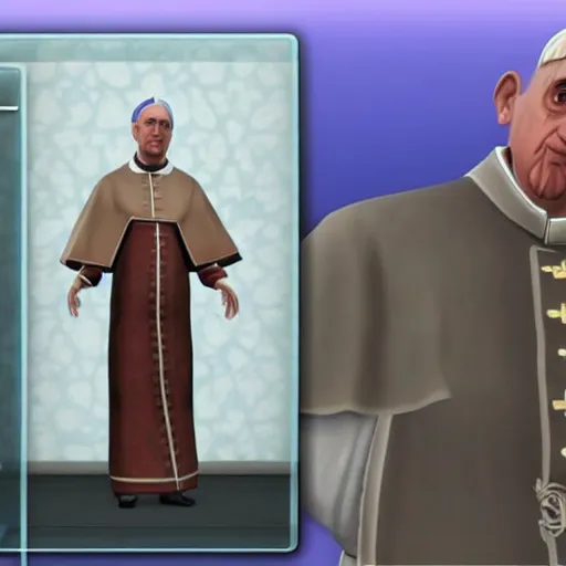 Prompt: The pope being confused in sims 4, gameplay footage