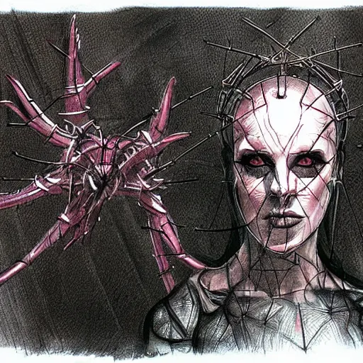 Prompt: Hellraiser succubus concept art anatomy study, award winning character design and practical effects