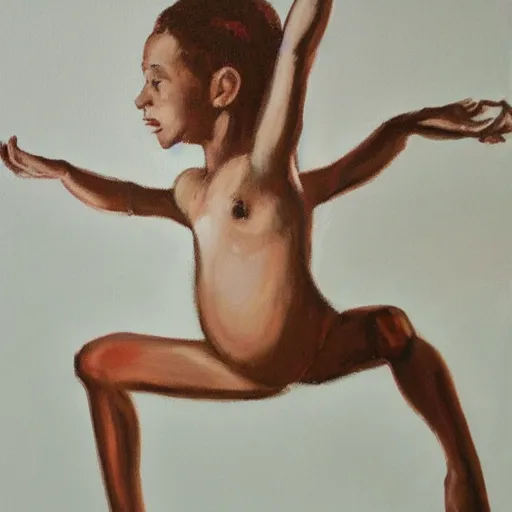 Image similar to painting of peanut with arms and legs and a face dancing ballet, studio, mirrors, lighting