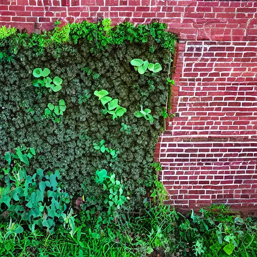 Image similar to a brick wall with plants growing out of it