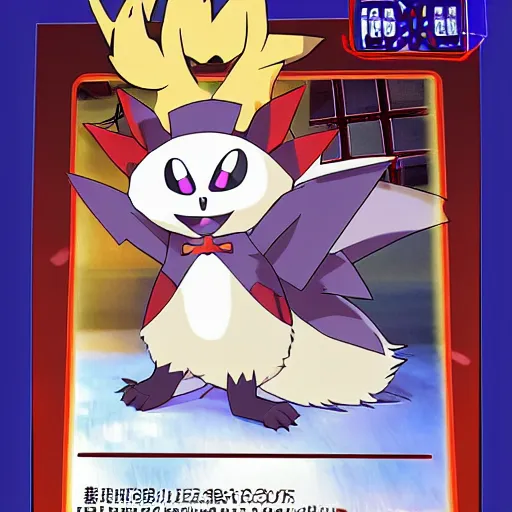 Image similar to Spooky fox in a Halloween lab coat as a Pokémon TCG scientist in the same vein as Game Boy Pokémon TCG card professor Dr. Mason, official 2000 character artwork, key anime visual