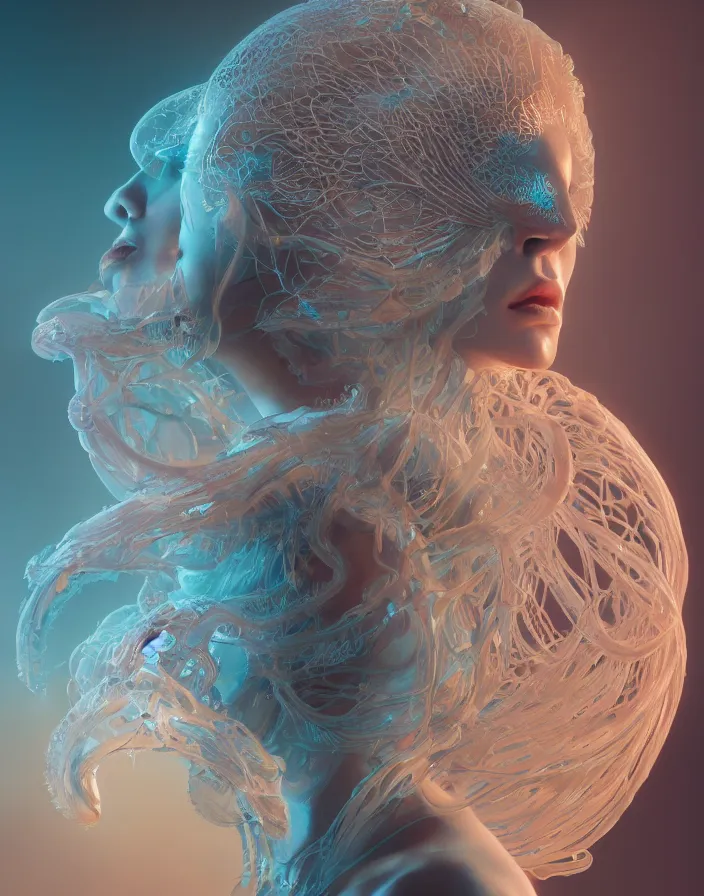 Prompt: goddess portrait. jellyfish phoenix head. intricate artwork by Tooth Wu and wlop and beeple. octane render, trending on artstation, greg rutkowski very coherent symmetrical artwork. cinematic, hyper realism, high detail, octane render, 8k