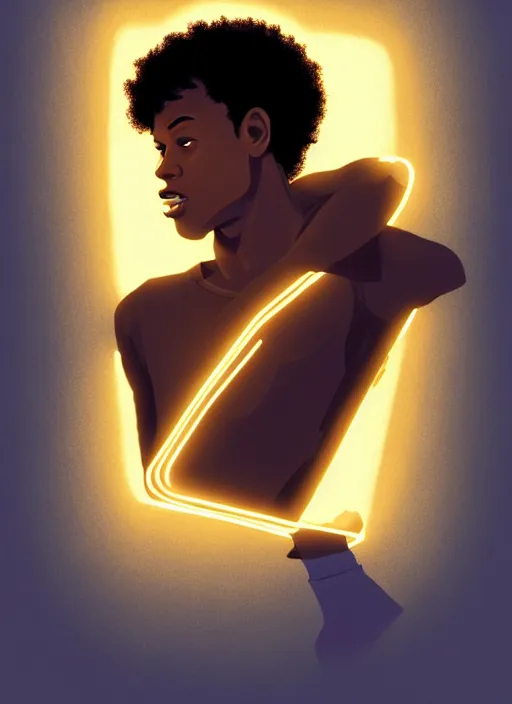 Prompt: portrait of chuck clayton, lightskin black teenage boy, very short curly hair, very short hair, short hair, strong jawline, square jaw, slight smile, reading archie comic, intricate, elegant, glowing lights, highly detailed, digital painting, artstation, concept art, smooth, sharp focus, illustration, art by wlop, mars ravelo and greg rutkowski