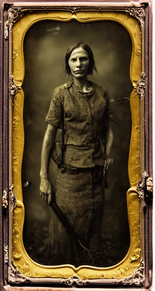 Image similar to a highly detailed wet plate photograph, a portrait of a hunter