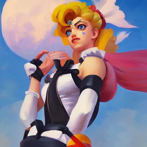 Image similar to greg manchess portrait painting of sailor moon as overwatch character, medium shot, asymmetrical, profile picture, organic painting, sunny day, matte painting, bold shapes, hard edges, street art, trending on artstation, by huang guangjian and gil elvgren and sachin teng