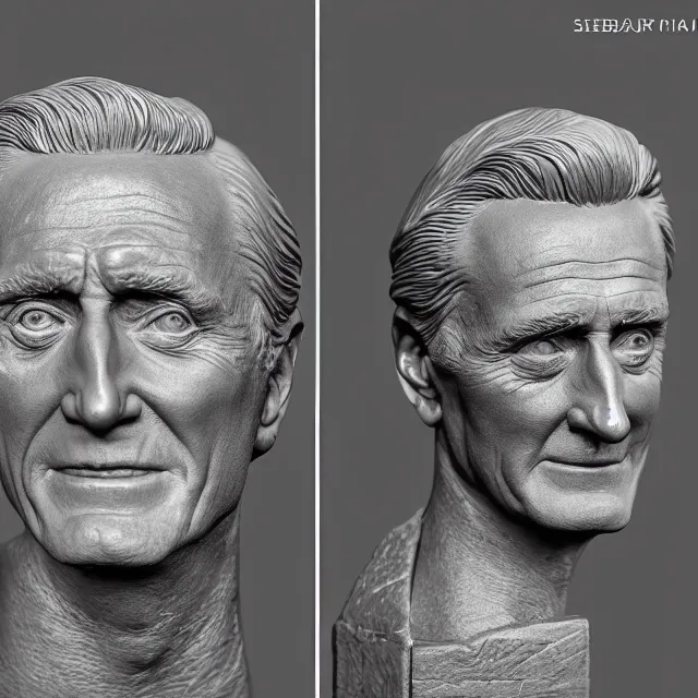 Image similar to photography of a bust of old Kirk Douglas made of clay by Sebastian Kruger and Michelangelo, 50mm, studio atmosphere, 8K, rim light, octane render, ultra-realistic